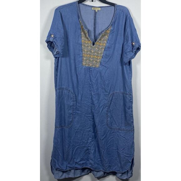 Democracy Womens Sz XL Boho Western Dress Denim Chambray Embroidered Lyocell‎ - Picture 1 of 5